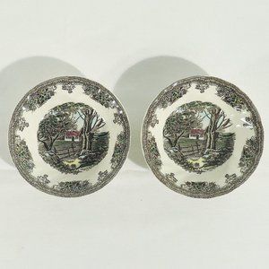 4 Bowls  FRIENDLY VILLAGE by JOHNSON BROS STONE WALL 5" x 1" Berry\Fruit Portion